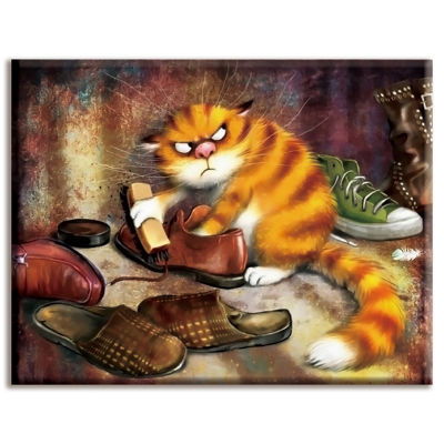 Dmc,Cross-stitch,embroidery, Shoe-shining cat ,White canvas 40x50cm,cotton thread,Diy,Needlework,kits,Home decor,animal crossing