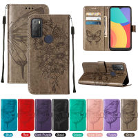 Alcatel 1s 2021 Case, WindCase Butterfly PU Leather Flip Wallet Card Slots with Hand Strap, Stand Cover for Alcatel 1s 2021 / 3L 2021