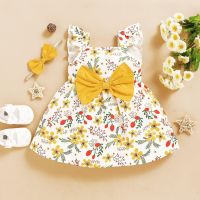 COD SDFGERGERTER Mikrdoo 1-4 Years Toddler Baby Girl Lovely Floral Summer Dress with Headband Infant Girl Cute Bowknot Design Round Neck Dress Childrens Princess Dress