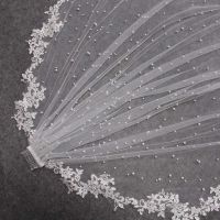 High Quality Pearls Wedding Veil with Lace Appliques Edge 2.5 Meters Long Bridal Veil with Comb 250CM Veil for Bride Hair Accessories