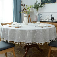 New Plaid Cotton Linen Round Tablecloth with Tassels Lace Coffee Table Cloth Cover Wedding Party Dining Room Kitchen Decoration