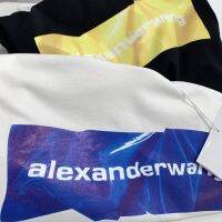 AW Wang alexanderwangˉKing Embroidery Flag Print Ultra Short Open Navel T-shirt Womens Short Sleeve Summer Bottom Shirt