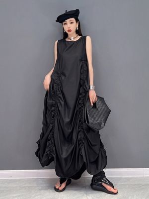 XITAO Dress Women Sleeveless Folds Dress
