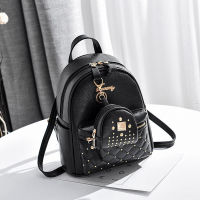 Womens High Quality Shoulder Leather Bag 2021 Summer New Fashion Rivets Small Backpack Students Schoolbag Send Small Bag