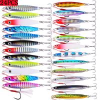 24PCS Metal Jig Jigging Spoon Set 40G 30G 20G Shore Casting Jig Drag Cast Sea Bass Lure Artificial Bait Fishing Tackle