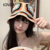 Y2K Knit Bucket Hat Vintage Hollowed Out Handmade Basin Hat Sweet Versatile Wool Hat For Women In Autumn Korean Fisherman Hat