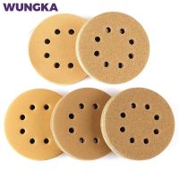 ♗✣ 100Pcs 5 Inch 8 Holes Hook and Loop Gold Sandpaper Sanding Disc Aluminium Oxide 60 to 1000 Grits for Metal Automotive Sanding