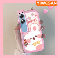 YIWESAN เคสสำหรับ A17 OPPO เคส A17K รูปกระต่ายสีชมพูน่ารักเคสนิ่มกันกระแทกทนต่อการขีดข่วนเคสโทรศัพท์โปร่งใสฝาครอบป้องกันเลนส์กล้องถ่ายรูปซิลิก้าเจลป้องกันการตกหล่น