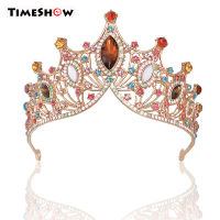 TimeShow มงกุฎเจ้าสาว Headwear งานแต่งงานวันเกิดมงกุฎ Headdress Rhinestones ย้อนยุคอุปกรณ์ผมหรูหราสำหรับหญิง