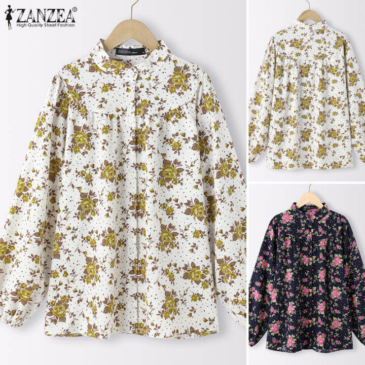 เคลียร์สต๊อกขาย-จัดส่งฟรี-ราคาต่ำสุด-fancystyle-zanzea-แขนยาวผู้หญิงเสื้อมีจีบผู้หญิงผ้าจีบพิมพ์ลายดอกเสื้อสตรี-3