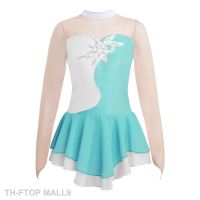 2023FTOP MALL9 สาวสเก็ตชุดเด็กเต้นรำบัลเล่ต์ยิมนาสติก Leotard แขนยาว Rhinestone Dancewear การแข่งขันเครื่องแต่งกาย