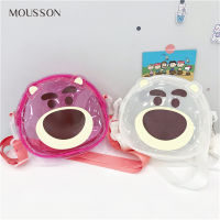 MOUSSON กระเป๋าสะพายผญ กระเป๋าผู้หญิงสะพายข้างหมีสีแดงกุหลาบ Tas Jeli ถุงใสถุงใสการ์ตูน