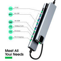 อะแดปเตอร์ฮับ Usb C 10 In 1,พร้อมตัวอ่านอีเธอร์เน็ต Hdmi 4K 100W พอร์ตข้อมูล4พอร์ต Sd/tf Usb-C สำหรับพอร์ตจัดส่งเข้ากันได้กับ Usb-A