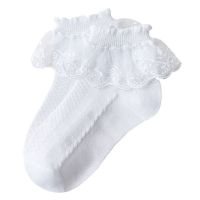 【Ready】? Girls princess socks spring and autumn thin childrens winter socks lace lace mesh girls baby cotton white