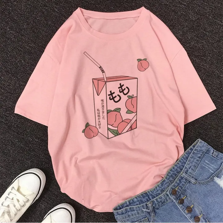 Y2k Top Cartoon Peach Juice Japanses Aesthetic Grunge T Shirt Women  Harajuku Cute Kawaii Pink Summer Casual Outfit Fashion Tops | Lazada PH