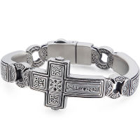 Retro Cross Bracelets Men Solid Heavy Stainless Steel Bracelet For Manly Wrist 7.87 Mens Biker Jewellery Logo Name Engrave New