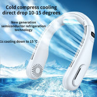 top●2023 New  Cooling Hanging Neck Fan 5200mah Rechargeable Digital Display Lazy Fan Silent Leafless Hanging Neck Cooling Fan