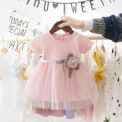 Dress Baby Girl Clothing Cotton Summer Cute Mesh Stitching Bottoming Short Sleeve Sweet Princess Dresses