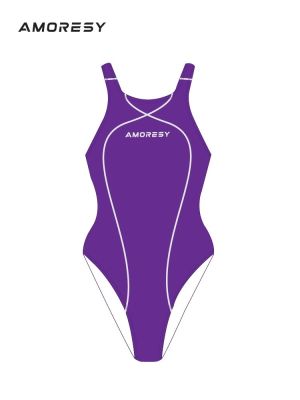 Amoresy Gaea ชุดเดียวสีม่วงสดใสอินสามเหลี่ยมครีมกันแดดระบายอากาศฤดูใบไม้ผลิร้อนรีสอร์ทชุดว่ายน้ำการแข่งขัน