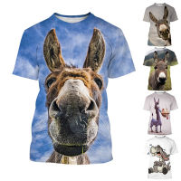 2023 NewSummer ใหม่แฟชั่นสัตว์3D Donkey พิมพ์ผู้ชายและผู้หญิงสบายๆเสื้อยืดบุคลิกภาพแนวโน้มสนุกสัตว์แขนสั้นขนาด XXS-6XL