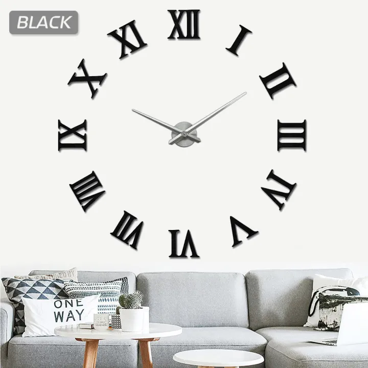 DIY 3D Wall Clock Roman Numerals Large Size Mirrors Luxury Art Wall
