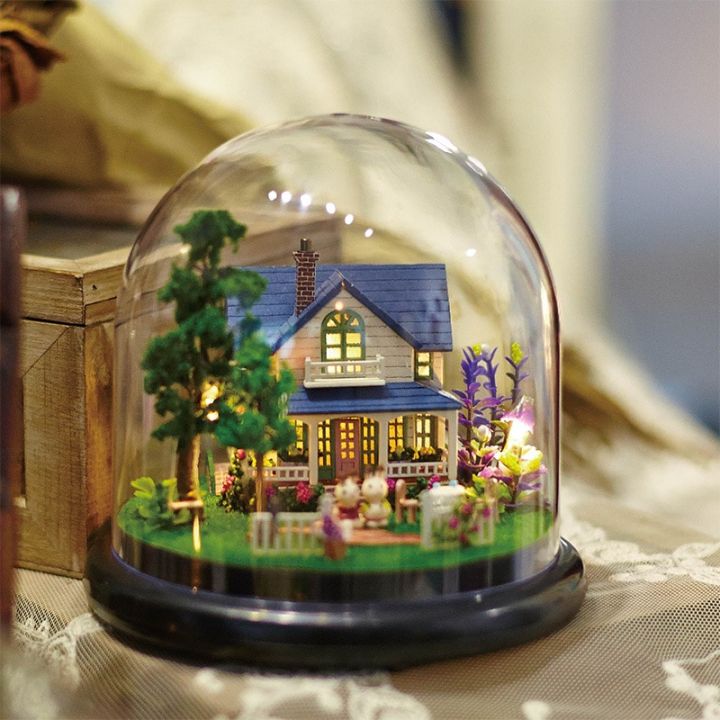 กล่องดนตรีประกอบชุดประกอบขนาดเล็กแบบหมุนได้บ้านตุ๊กตา-diy-บ้านตุ๊กตาบ้านของเล่นบ้านตุ๊กตา-diy-ขนาดเล็กพร้อมเฟอร์นิเจอร์