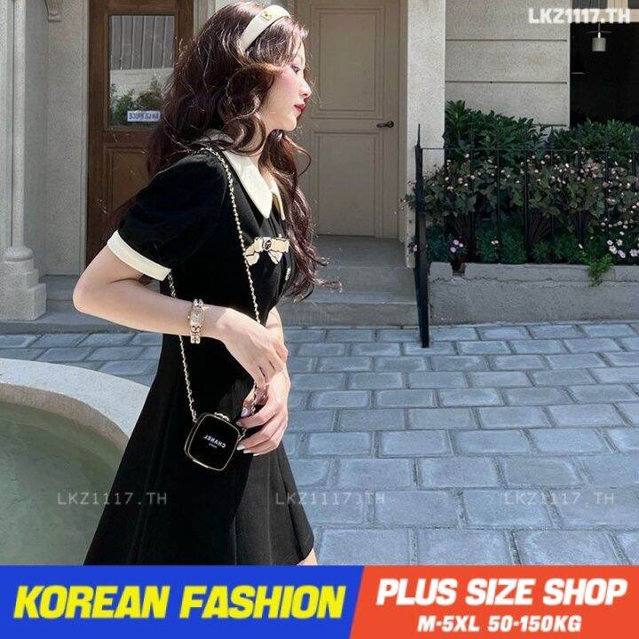 plus-size-เสื้อผ้าสาวอวบ-เดรสสาวอวบอ้วน-ไซส์ใหญ่-ผู้หญิง-มินิเดรส-ทรงหลวม-แขนสั้น-คอปก-ฤดูร้อน-สไตล์เกาหลีแฟชั่น-v728