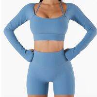 Yoga Suit Womens Seamless Workout Suit Sports Bra Long Sleeve Navel Bare Fitness Leggings Yoga Shorts Womens Sportswear