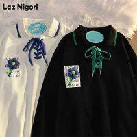 Laz Nigori เสื้อสเวตเตอร์มีปกดอกไม้สามมิติย้อนยุคเสื้อโปโลฤดูใบไม้ร่วงของผู้หญิง