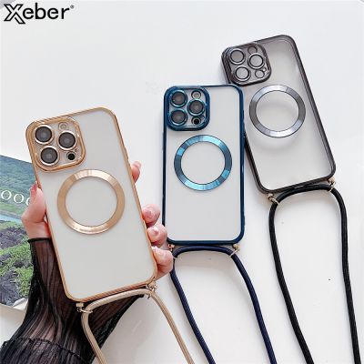 Plating Clear Magnetic For Magsafe Wireless Charging Cases For iPhone 14 11 12 13 Pro Max Plus Crossbody Lanyard Necklace Cover