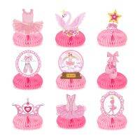 [Afei Toy Base]SURSURPIRSE 9Pcs Ballet Party Decorations Ballerina Honeycomb Ornament Dancing Girls Paper Table Decor Birthday Party Supplies