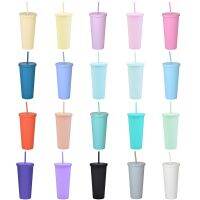 【YP】 2023 cross-border best-selling manufacturers directly supply double-layer plastic straw cup 22OZ large-capacity outdoor frosted water