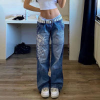 Streetwear Print Autumn Low Waist Long Trousers Gothic Jeans Women Y2K Casual Denim Pants Simple Female Buttons Bottoms