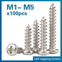 100pcs/Lot Nickel-Plated Carbon Steel Cross Recessed Round Head Self-Tapping Screw M1 M1.2 M1.4 M1.7 M2 M3 M4 M5