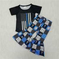 European and American fashion boutique childrens clothing flag police baby clothes personality printed pants suit