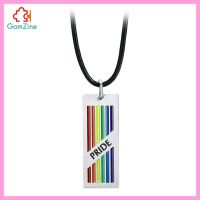 GamZine Rainbow Rectangle Tag Pendant Necklace Pride Flag Jewelry