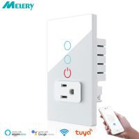 Tuya Wifi Smart Light Wall Socket Touch Switch Intelligent Rectangle Mexico US Plug Outlet Glass Panel Remote Alexa Google Home Ratchets Sockets