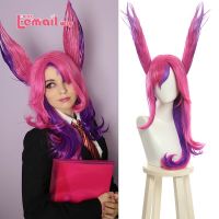 L-email wig Synthetic Hair Xayah Cosplay Wig LoL Star Guardians Cosplay Long Pink Purple Wig with Ears Halloween Heat Resistant Wig  Hair Extensions P