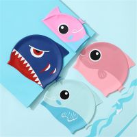 【CW】Kids Swimming Caps Cute Cartoon Shark Boy Girl Swim Cap Soft Silicone Waterproof High Elastic Children Swimming Hat Equipment