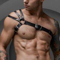 Sabuk kulit Gay Harness dada sabuk dengan Strap dapat diatur Lingerie Punk Rave Gothic tubuh Bondage pakaian seksual pria Harness