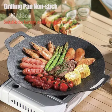 BBQ Grill Pan Korean Round Pots Outdoor Thick Cast Iron Barbecue