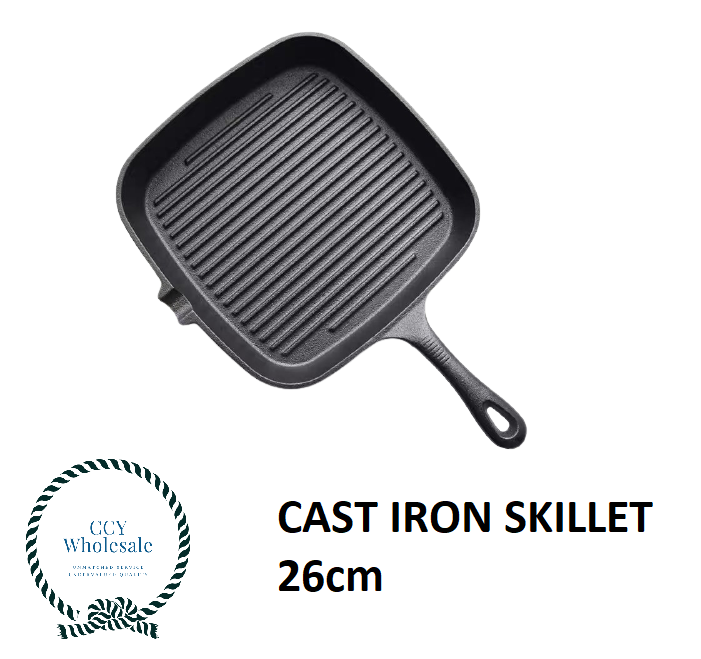 Cast Iron Nonstick Preseasoned Square Skillet BBQ Frying Pan Grill