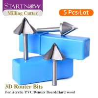 Startnow 5PCS 3D Router Bits 60 90 120 องศาเครื่องตัดมิลลิ่งอะคริลิค PVC MDF ไม้เนื้อแข็ง CNC เครื่องมือเราเตอร์แกะสลัก Bit End Mills