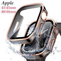 PC นาฬิกาข้อมือเคสสำหรับ Apple Watch Series 8 7 9 40มม. 44มม. 41มม. 45มม. 6 SE 5 4อัพเกรดกระจกเทมเปอร์ปกป้องกันรอยหน้าจอกันน้ำ