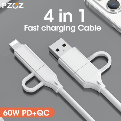 PZOZ 3A PD ตัวชาร์จไฟสำหรับ iPhone เร็ว13 12 Pro 11สายเคเบิล USB ชนิด C 4 In 1 USB สายเคเบิลสำหรับ Xiaomi Samsung Huawei สายโทรศัพท์ USB C