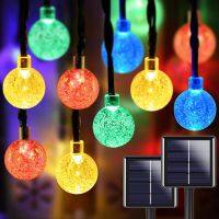 Crystal Solar String Lights, Super Bright Solar Lights Outdoor, 8 Lighting Modes Solar Powered Lights for Christmas Party Decor