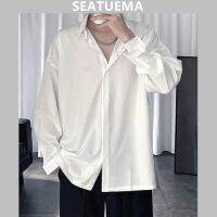 เสื้อเชิ้ตผู้ชาย SEATUEMA เสื้อหรูหราหลวมน้ำหนักเบาเพื่อสวมใส่แขนเสื้อยาวผ้าไหมน้ำแข็งใหม่