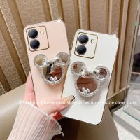 Phone Case เคส VIVO Y36 5G 4G ลายการ์ตูนน่ารักประดับพลอยเทียมกระจกแต่งหน้าที่วางโทรศัพท์กรอบนุ่ม2023