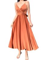 ZZOOI WomenS Summer Sundresses Spaghetti Strap Backless Satin Dress Cocktail Evening Party V Neck Sleeveless Elegant Midi Beach Dress