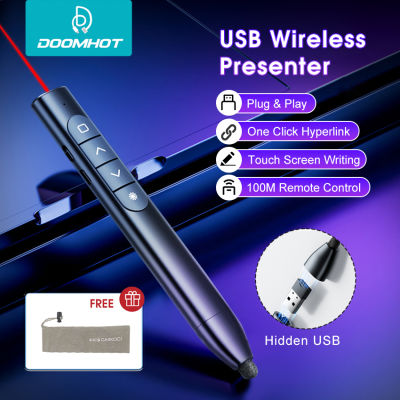 DoomHot Wireless Presenter รีโมทคอนโทรลหน้าเปลี่ยนปากกาปากกาเลเซอร์ USB Presenter Universal 2.4 Ghz Flip ปากกาสำหรับโปรเจคเตอร์ PPT Mac PC แล็ปท็อป